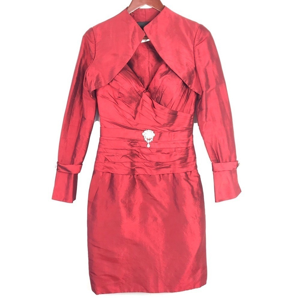 Sarah Danielle Silk Red Evening Dress Jacket Formal Party Wedding Gala Sz 4